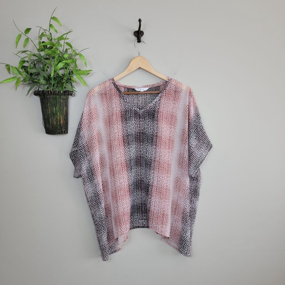 CAbi Tops - Cabi #240 Sheer Boxy Top Oversized Short Sleeve V Neck Ombre Dot Print Blouse L
